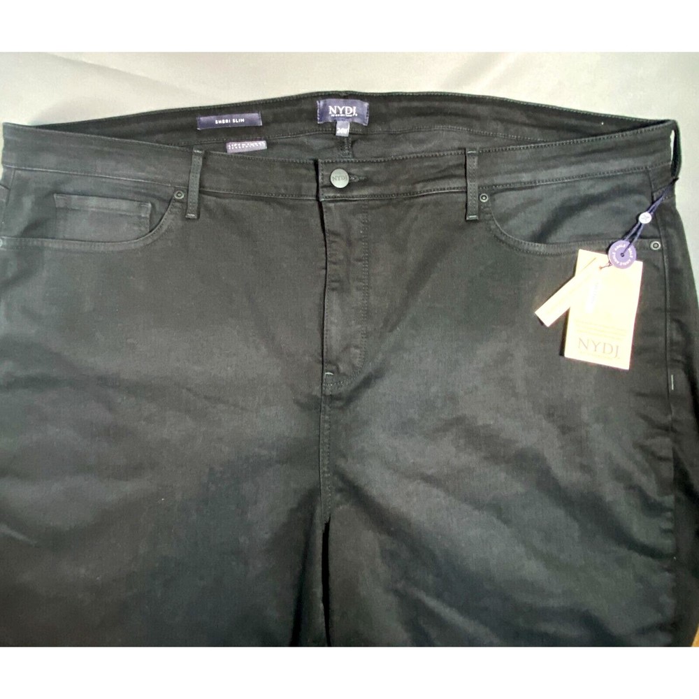 NYDJ Original Slimming Lift Tuck Fit Sheri Ankle Back Snap Black Jeans 24W NWT